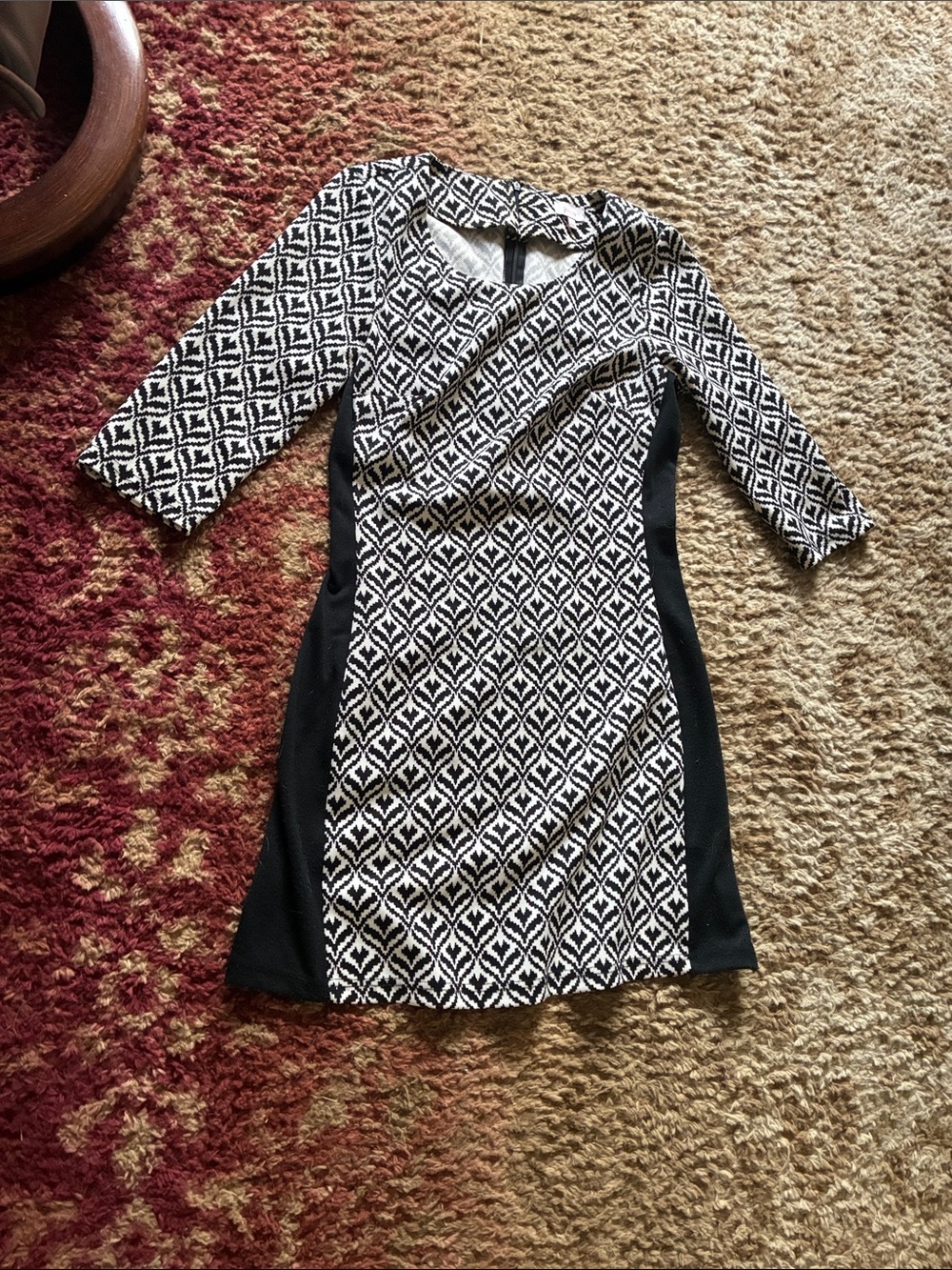 Pixley Black and White Long Sleeve Patterned Sheath Dress